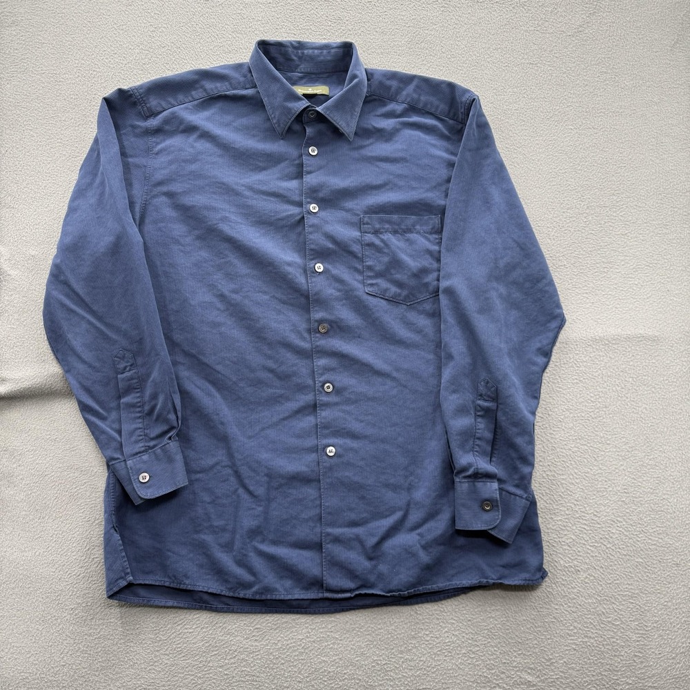 Ermenegildo Zegna Shirt Mens XL Blue Solid Knit Long Sleeve Button Up Italy